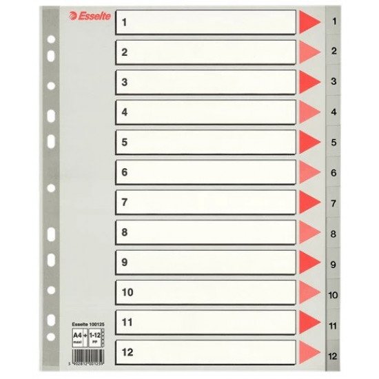 Separator plastic A4 numeric 1-12 Esselte 100106