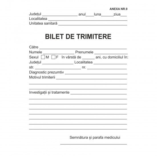 Bilet trimitere A6 autocopiativ