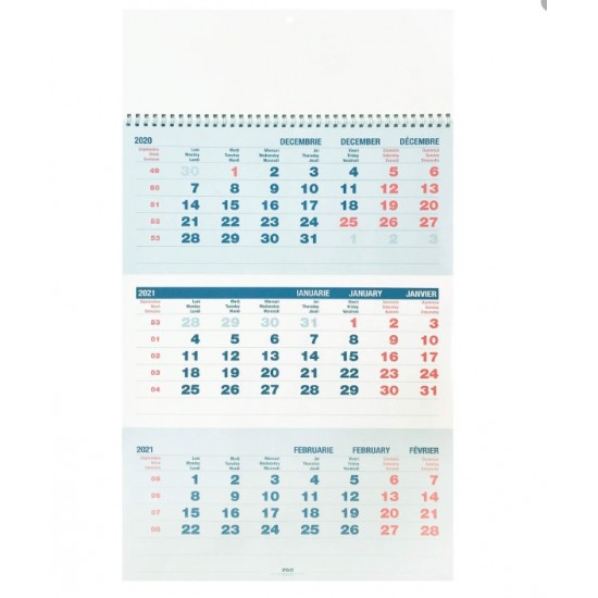 Calendar triptic 2024 albastru deschis (gri) lucios