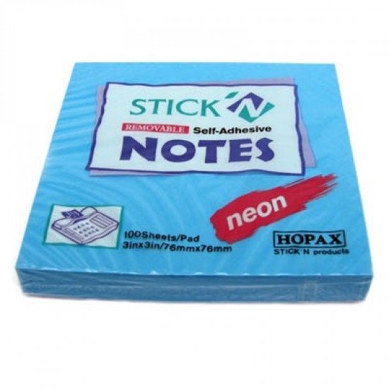 Post-it 75x75mm color albastru neon 100 file Hopax/Stick