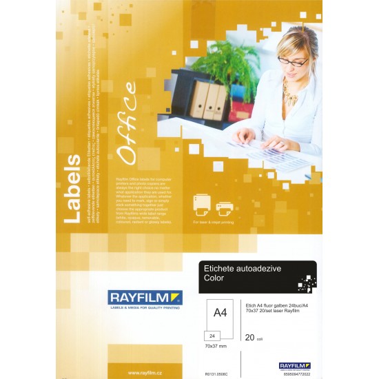 Etichete autoadezive Rayfilm Office 70x37 galben fluorescent 20/top