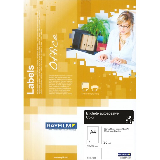 Etichete autoadezive Rayfilm Office A4 orange fluorescent 20/top