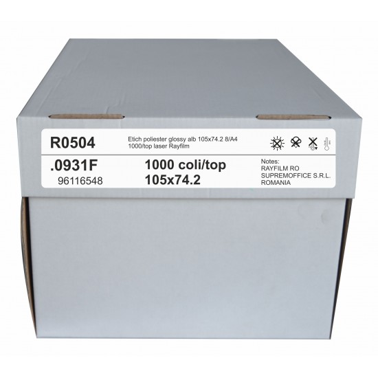 Etich poliester glossy alb 105x74.2 8/A4 1000/top laser Rayfilm