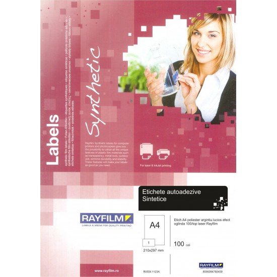 Etich A4 poliester argintiu lucios efect oglinda 100/top laser Rayfilm