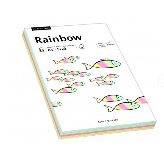 Hartie cop A4 80g diverse cul pale Rainbow 100/top
